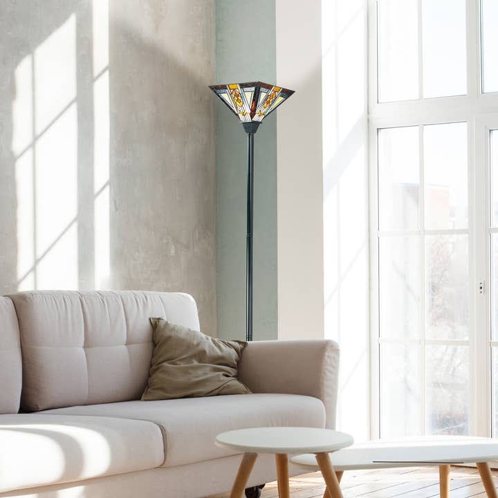 71"H Stained Glass Mission Style Torchiere Floor Lamp for wholesale by River of Goods