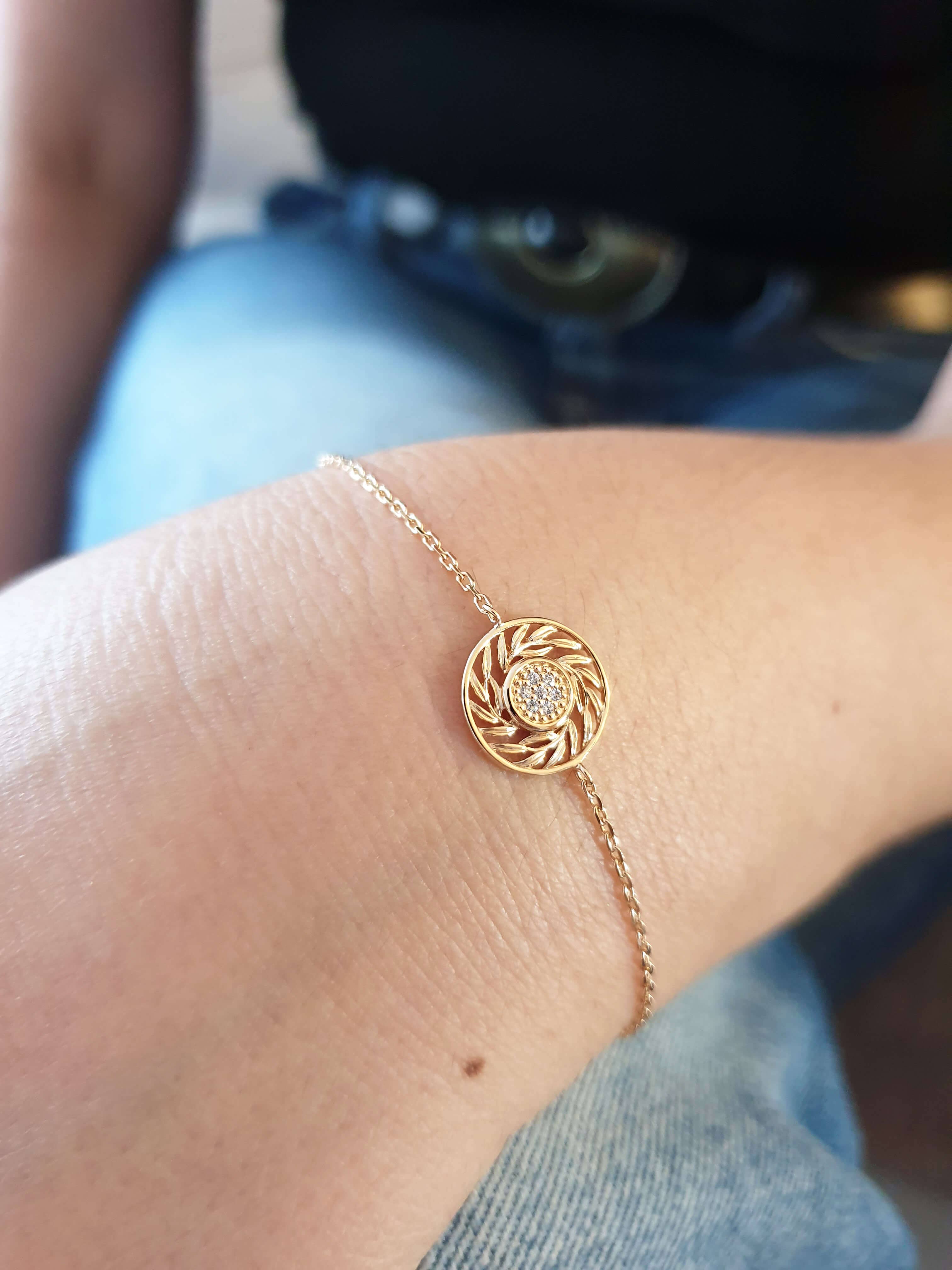 SIUKA - Vendita all'ingrosso Braccialetto con ciondolo/pendente - Braccialetto placcato oro con motivo a rombo centrale1