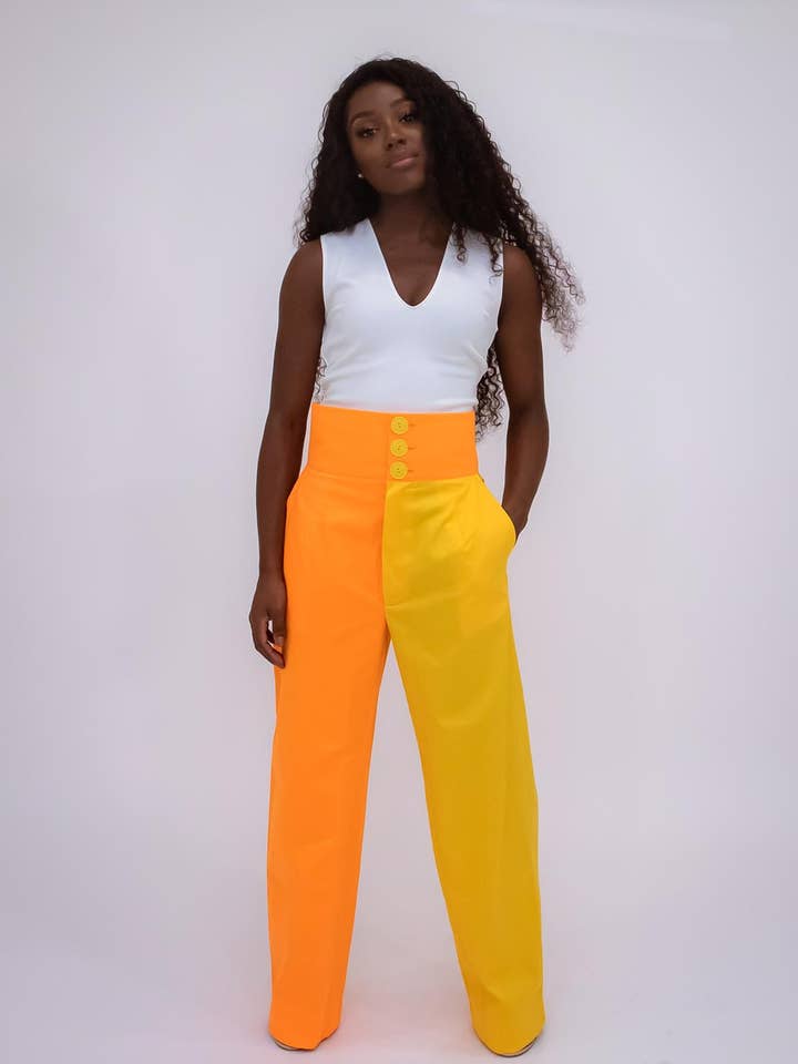 Tone Orange and Yellow Palazzo Pants for wholesale by CANDY PALAZZO