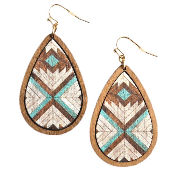 Chevron Parquette Wood Earrings for wholesale by Wyo-Horse Jewelry