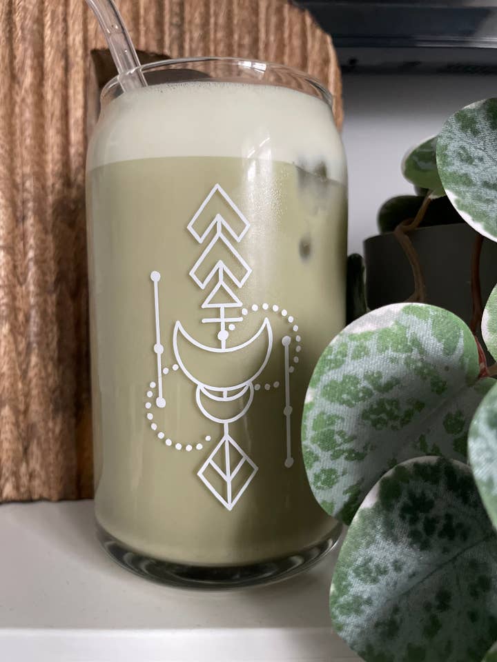 Boho Moon Glass Can for wholesale by Little Creations By Bex