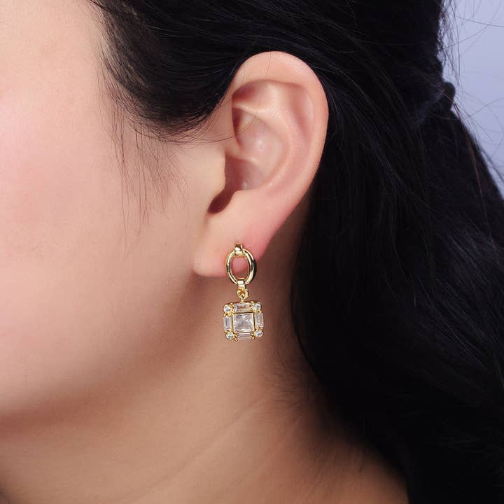 Aim Eternal - Wholesale Dangle Earrings - Silver, Gold Clear Square Baguette CZ Drop Dangle Oval Stud Earrings | AB569 AB5714