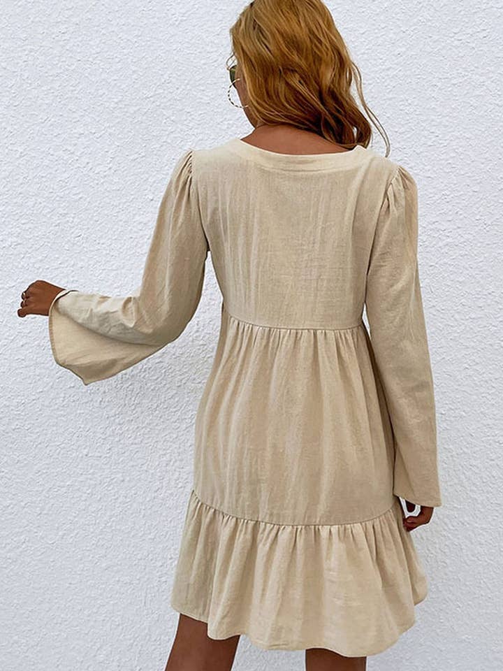 SAND CWDSD2000_V-Neck Button Long Sleeve Pullover Dress for wholesale on Faire5