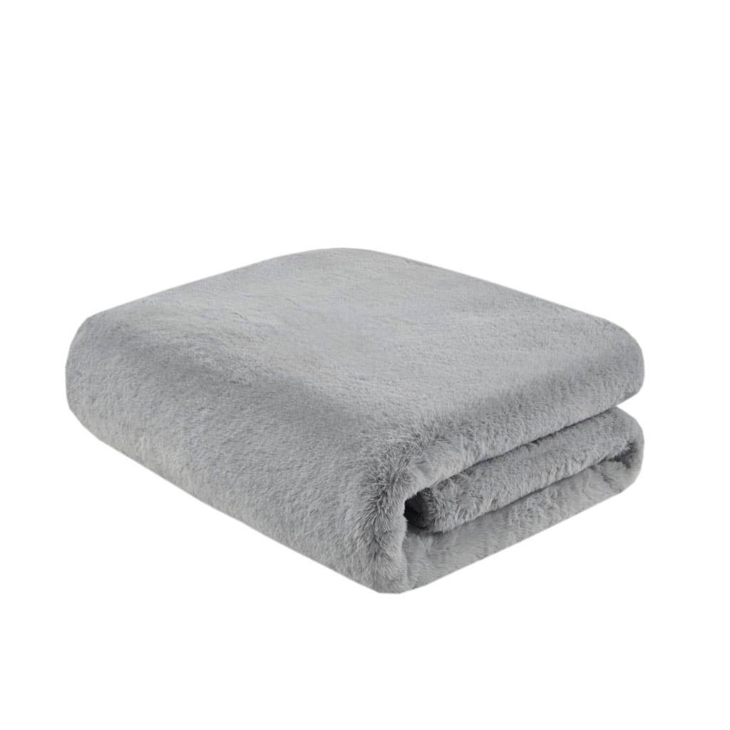 Olliix - Wholesale Throw Blanket - Vegan Premium Faux Fur Throw with Velvet Reverse, Grey2