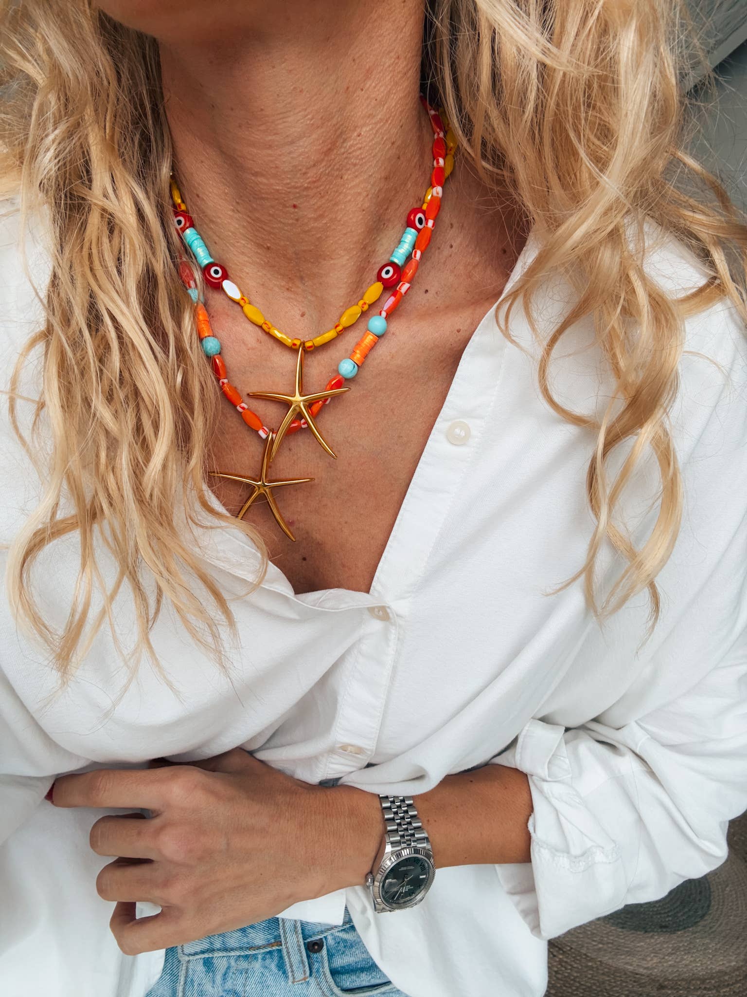 Goupi - Venta al por mayor Collares con colgantes/abalorios - Collar de verano con gran estrella de mar dorada en amarillo o dorado4