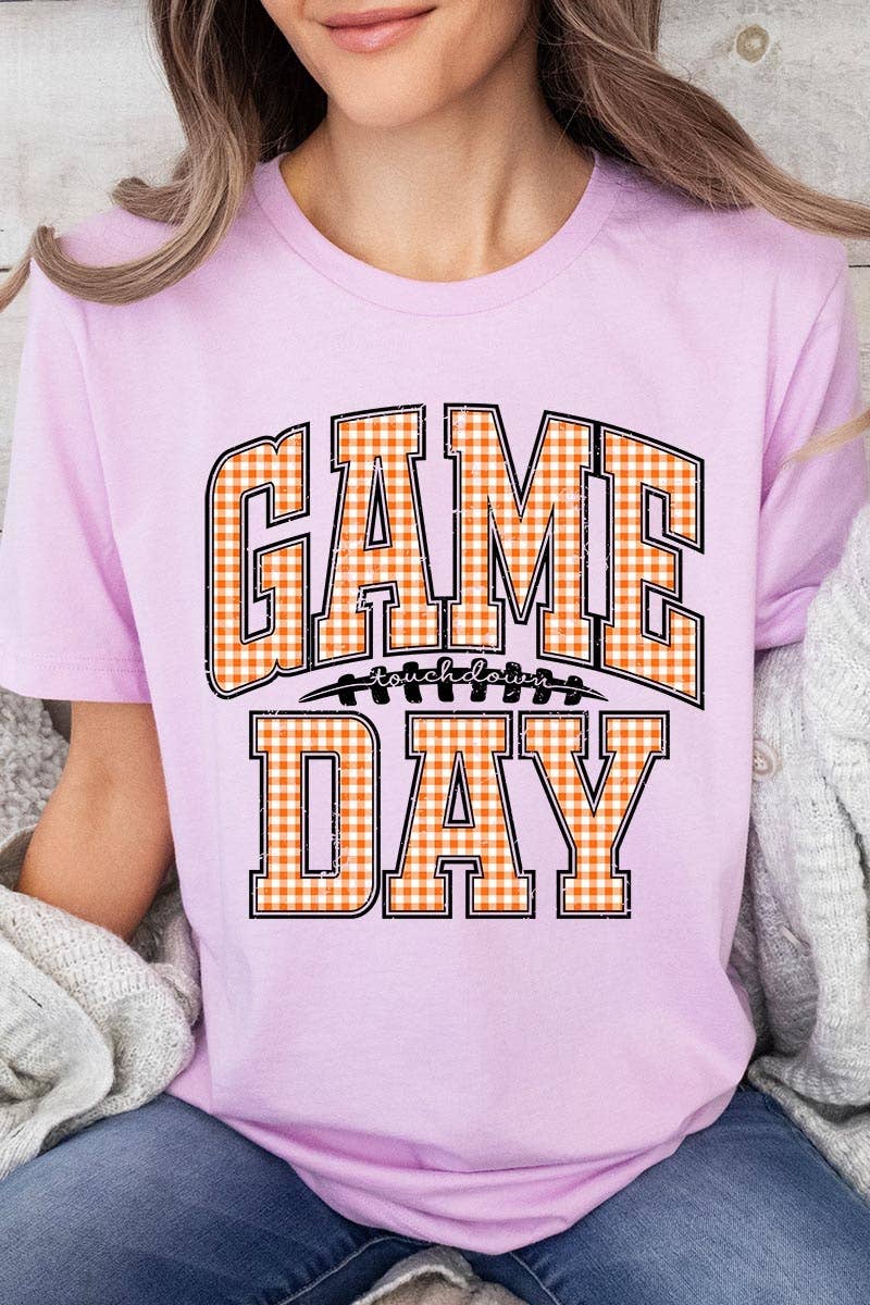 COLORBEAR - Wholesale T-Shirt (Graphic) - Women's - Orange Gingham Game Day Graphic Tee8