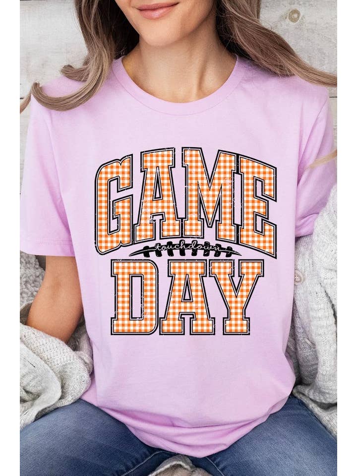 COLORBEAR - Wholesale T-Shirt (Graphic) - Women's - Orange Gingham Game Day Graphic Tee8