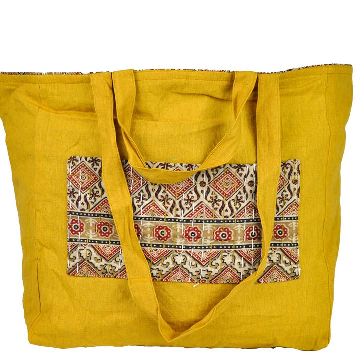 Zumki - Wholesale Tote Bag - Women's - Reversible Kantha Cotton Shopping Shoulder Tote Bag9