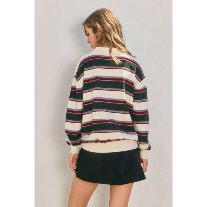 Dress Forum - Wholesale Knit Sweater - Women's - Mountain Peak Stripe Oversized Polo Sweater10
