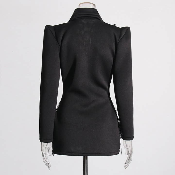 Black DR0143 Sequin Studded High-Waist Suit Dress for wholesale on Faire