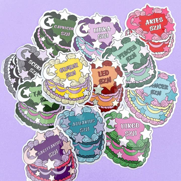 Lady Moon Co.® – Adesivo por atacado – Autocolantes de Bolo de Aniversário do Zodíaco7