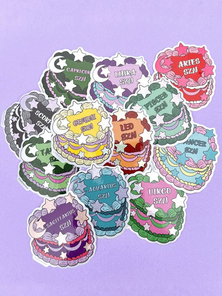 Stickers med stjernetegn fødselsdagskage for engroshandel hos Lady Moon Co.®