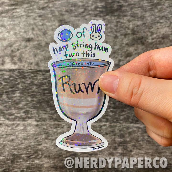 Adhesivo holográfico de vinilo impermeable con forma de ojo de conejo con diseño de mago dibujado a mano para venta al por mayor de NERDY PAPER CO.