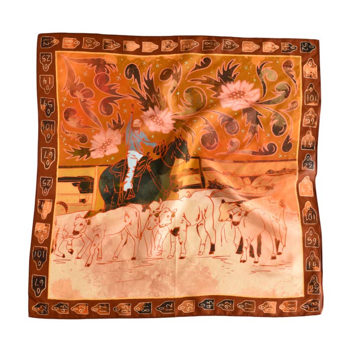 Tirzah Lane Art - Venta al por mayor Bufanda - Mujer - Pañuelo de Seda Occidental de Vaquera Redonda2