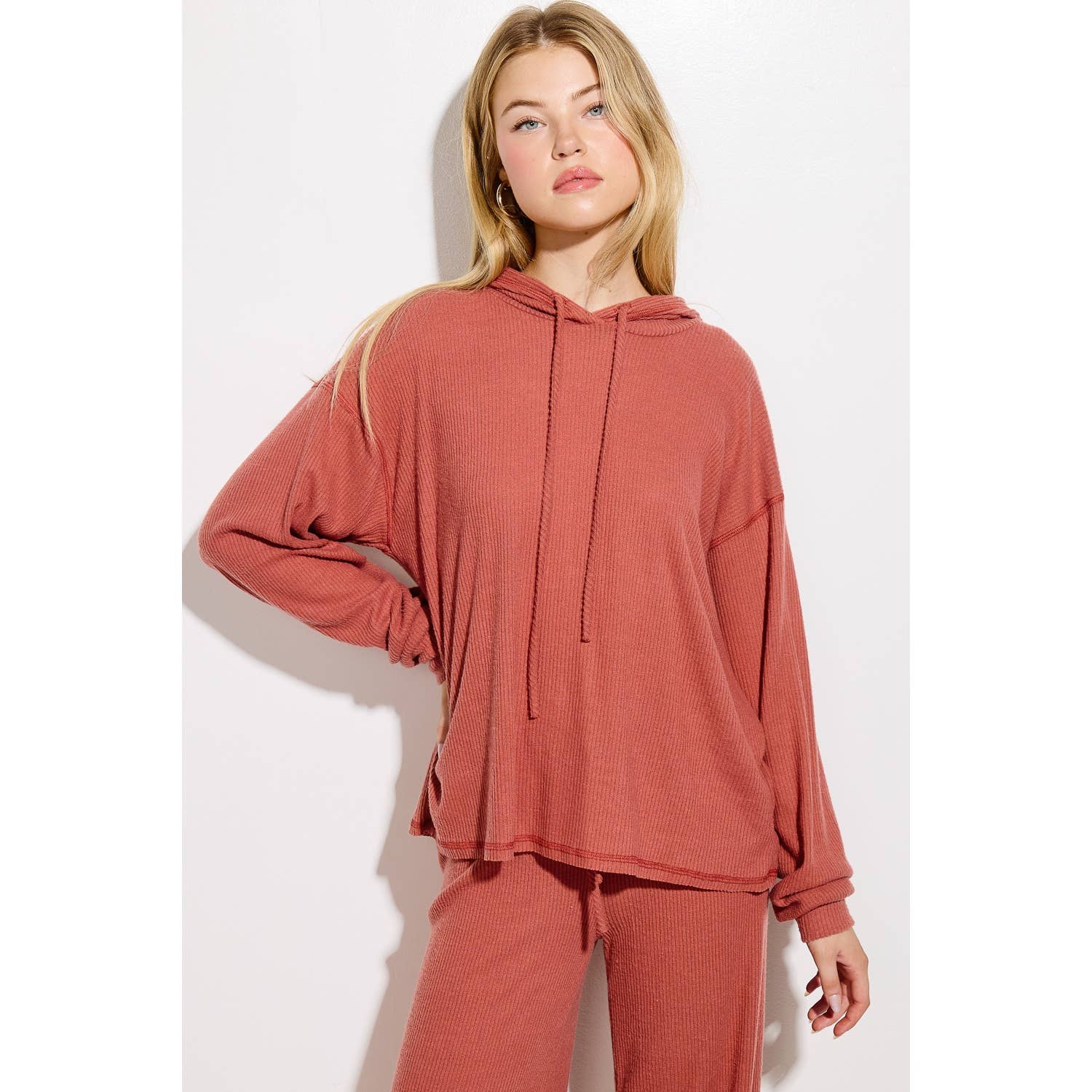 Phil Love - Wholesale Top & Pant Set (NOT Loungewear) - Women's - Solid Ribbed Hoodie Loungewear Set3
