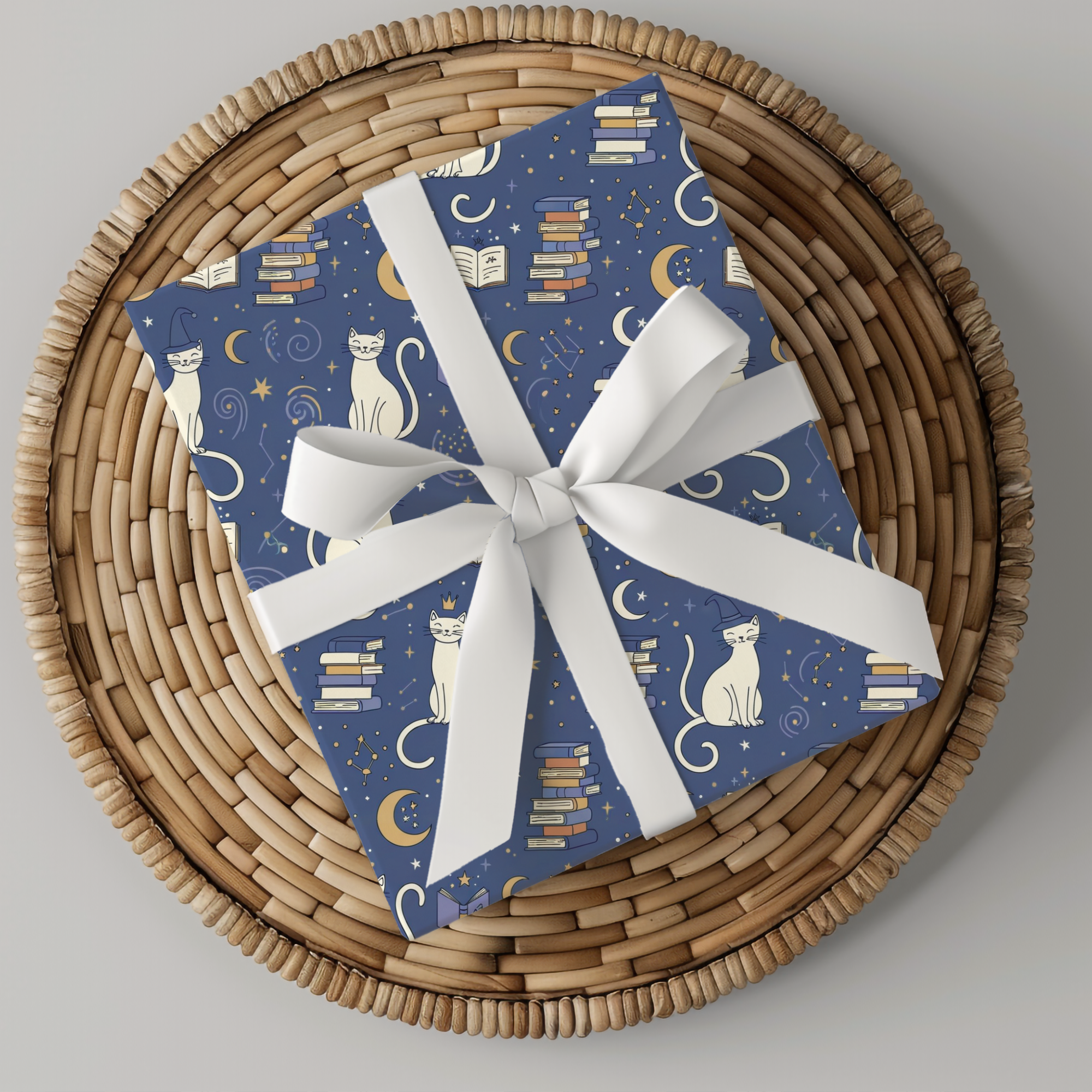 Lokipawz - Wholesale Flat Wrap - Purrfectly Bookish – Celestial Cat & Cozy Library Wrapping Paper5