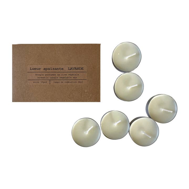 Set of 6 soothing lavender escape tealight candles for wholesale by Opjet Paris