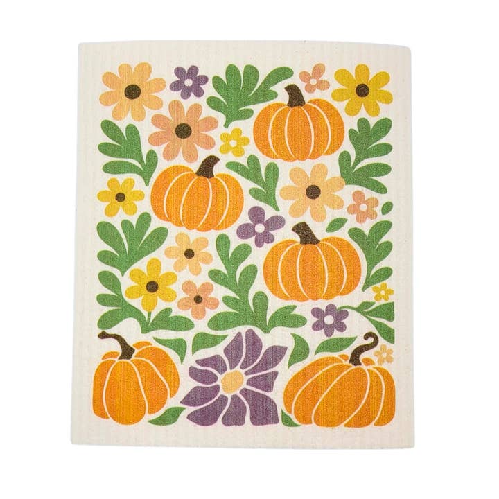 Fall Pumpkins Sponge Cloth - Swedish Dishcloth Fall Decor for wholesale by Driftless Studios