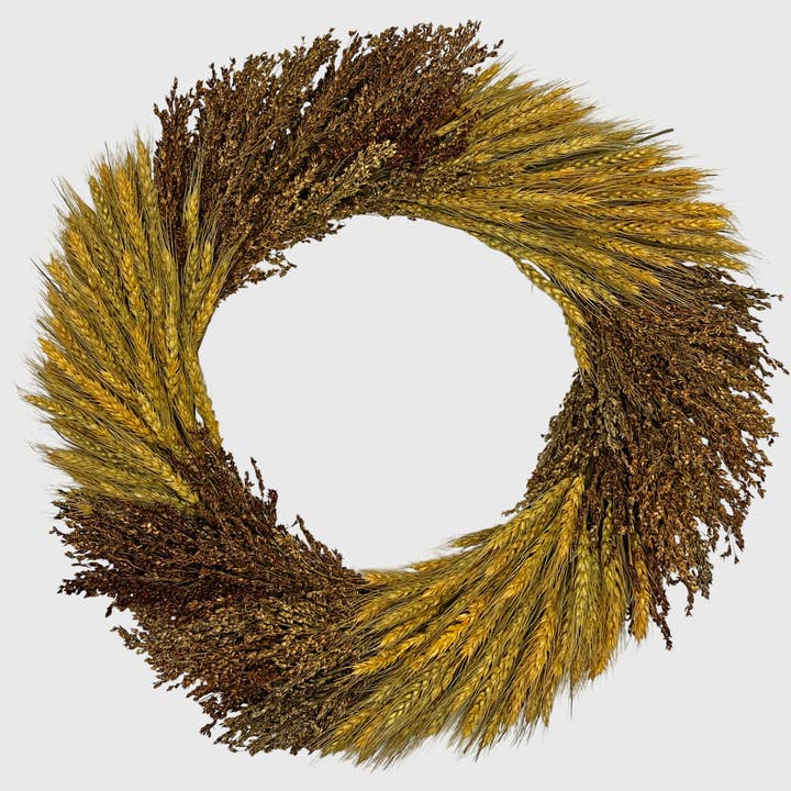 2626 Designs - Wholesale Wreath - Fall Wreath made from Real Dried Preserved Wheat and Sorghum