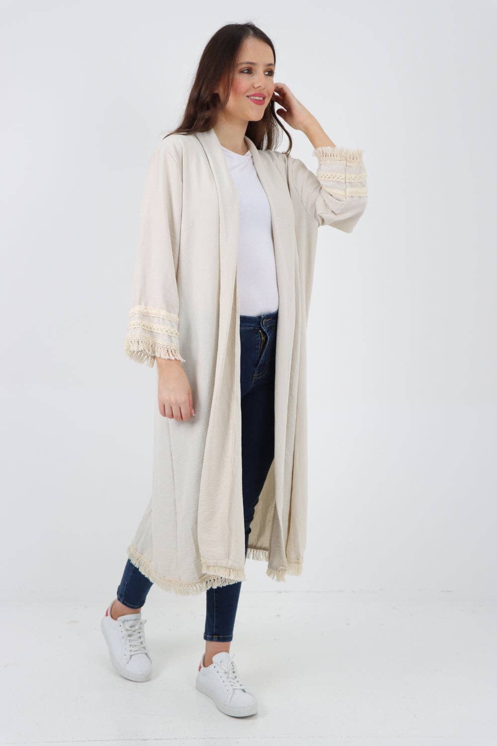 Miss Bold - Vente Cardigan – femme - Cardigan long à manches longues avec franges, ouverture devant, Made in Italy2