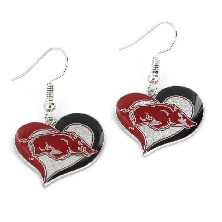 NCAA Arkansas Razorbacks Swirl Heart Earrings for wholesale by Aminco USA