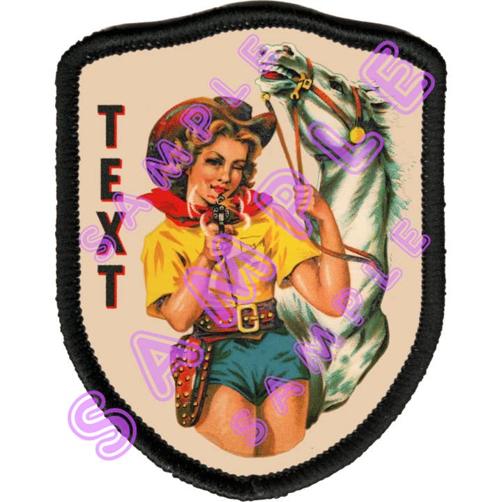 BONNET PATCH STYLE RÉTRO COWGIRL & CHEVAL PERSONNALISÉ 856 pour la vente par Hilda74 Retro Designs
