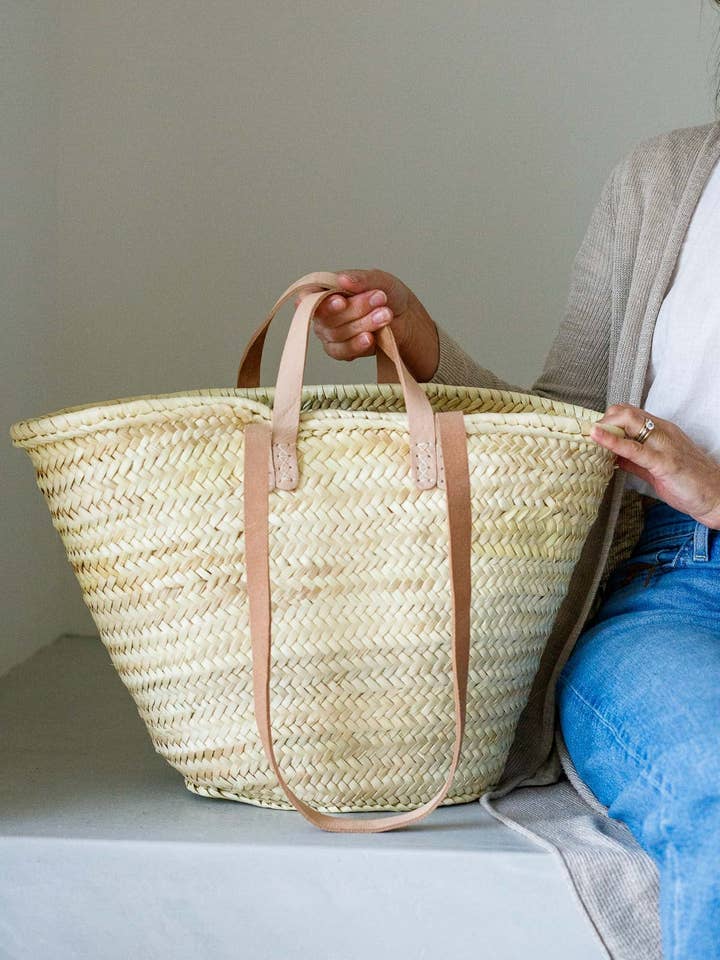 Panier de marché français tissé à la main – Cabas en paille naturelle pour la vente par Twins Basket