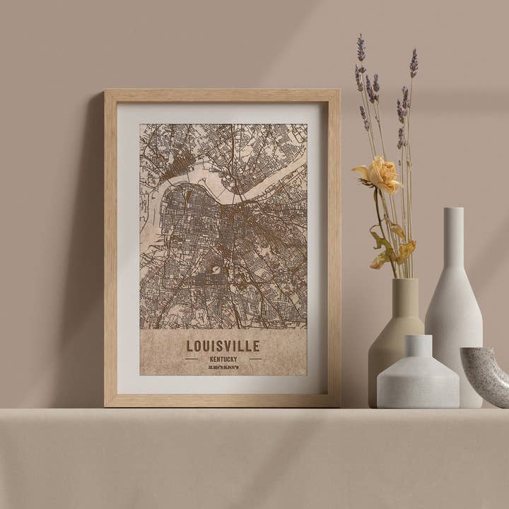 Carte de Louisville, Kentucky, gravée en bois. pour la vente par Kustwood