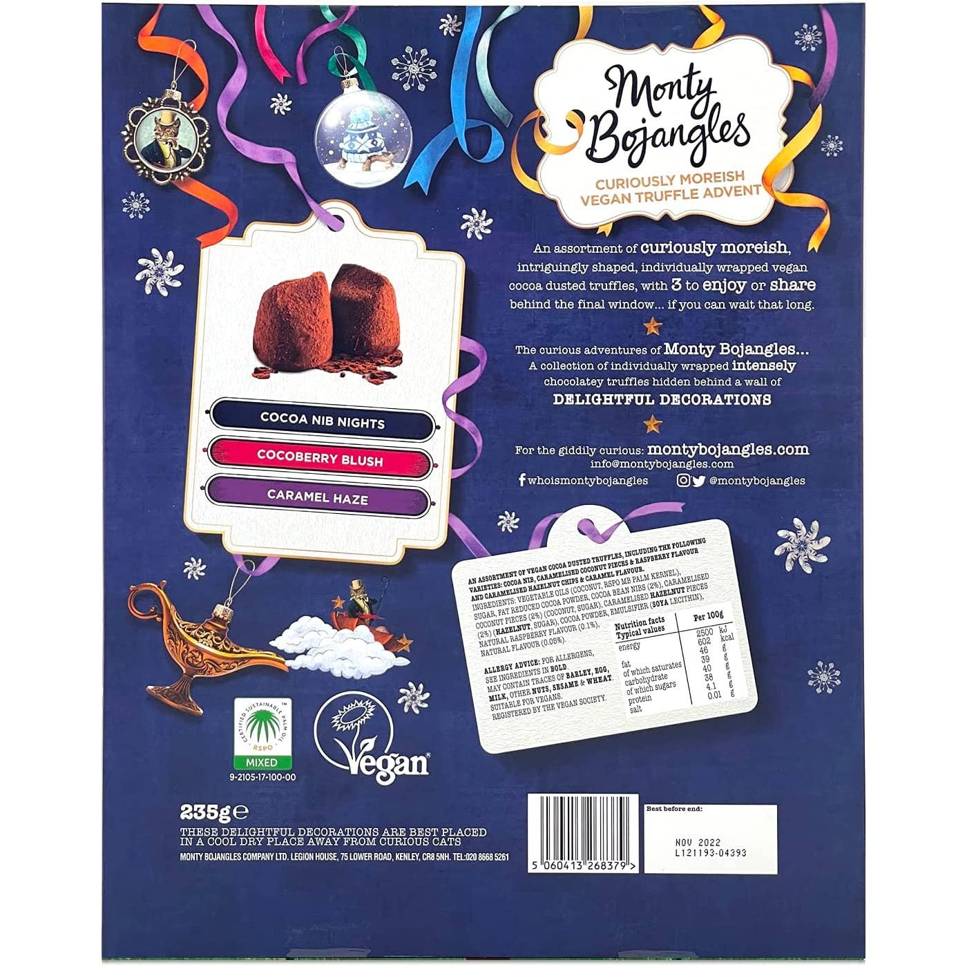 mOrganics Beauty - Vendita all'ingrosso Confezioni di cioccolatini - Calendario dell'Avvento con Tartufi Vegani Monty Bojangles 235g1