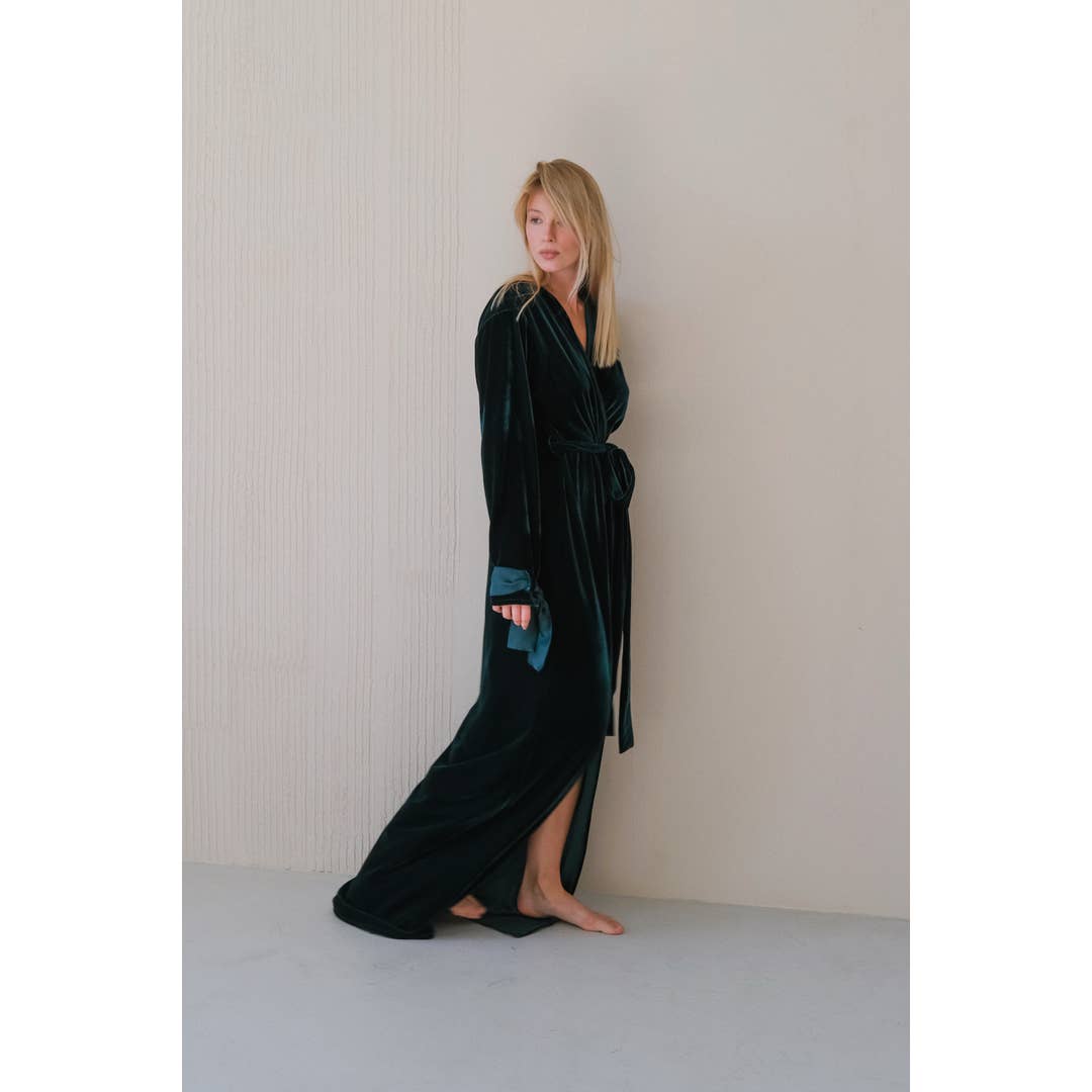 Velour Long Robe with Satin Ties for wholesale by Angie's Showroom