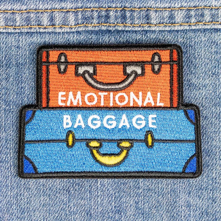 Emotional Baggage Iron on Patch for wholesale by Ifs, Ands, Or Buttons