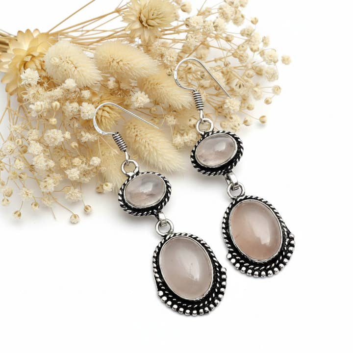 Rose Quartz Stone Earrings for wholesale by Produtos Namasté