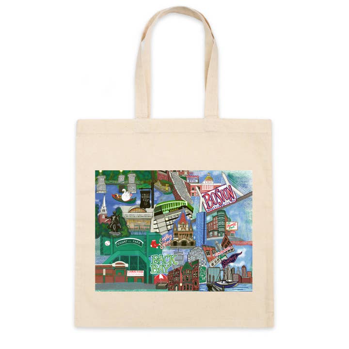 Domesticadence - Wholesale Tote Bag - Unisex - Hand-Drawn Boston, MA Printed Standard Cotton Tote 0
