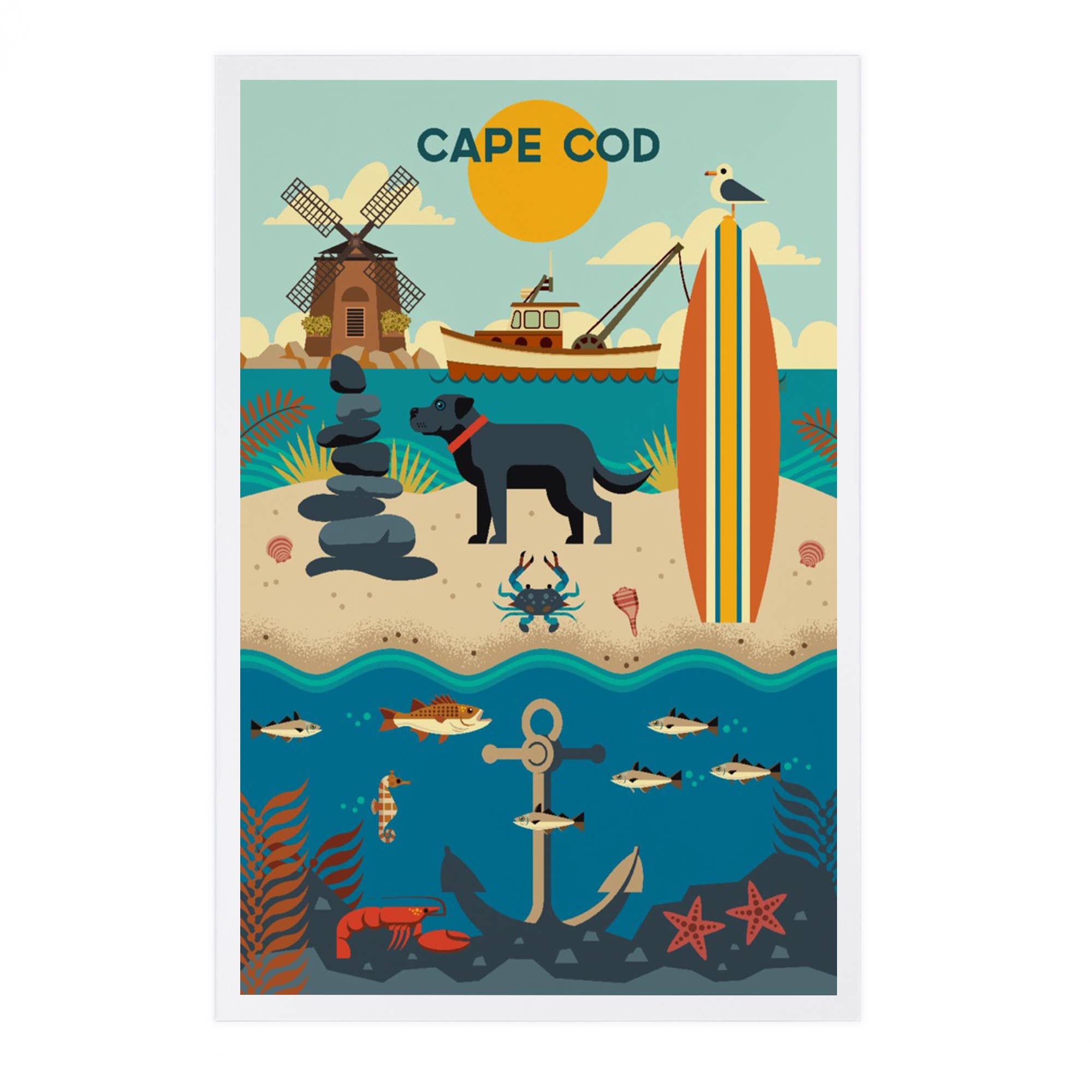 Lantern Press - Wholesale Postcard - PREMIUM POSTCARDS Cape Cod, Beach Geometric0