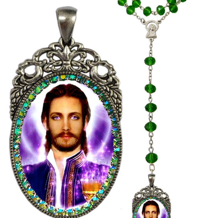 MariaSantissimaShop – Colar pingente/pendente por atacado – Saint Germain - Terço Ascendido a Chama Violeta3