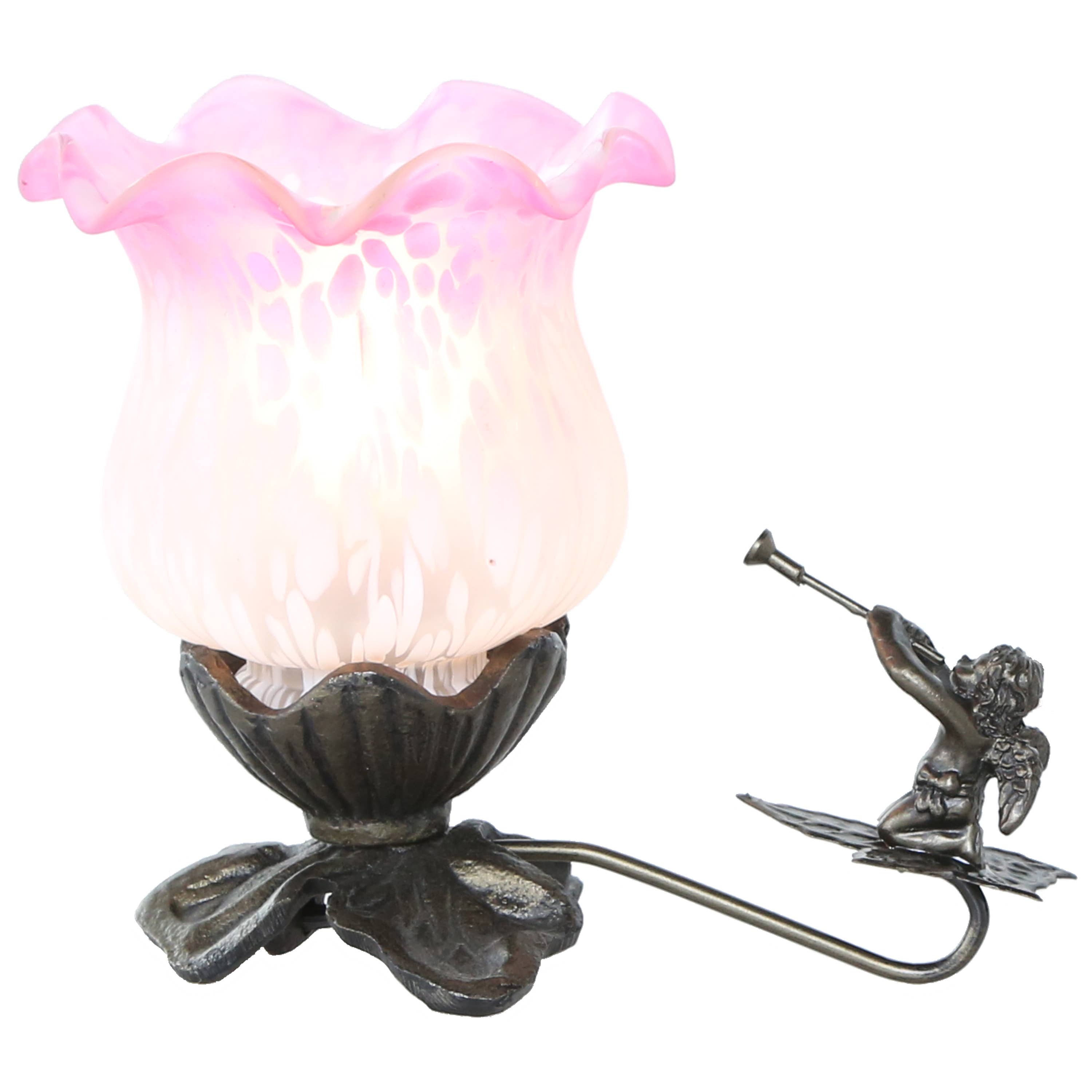 Rose/Blanc Lampe d'appoint chérubin en verre givré peint à la main de 6 « h en vente sur Faire1