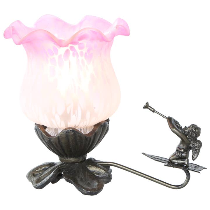 Rose/Blanc Lampe d'appoint chérubin en verre givré peint à la main de 6 « h en vente sur Faire1