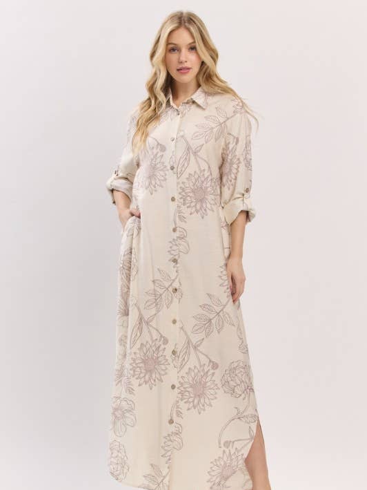 Pink Irene Wholesale - Wholesale Dress - Women's - Women Woven Floral Print Button-Down Maxi Dress0