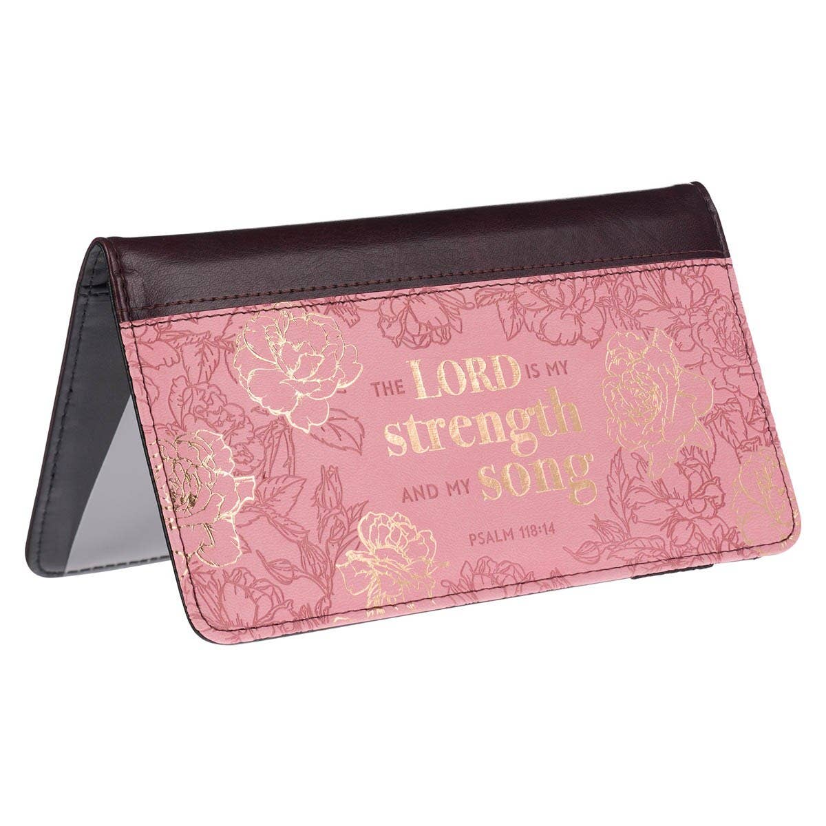 Christian Art Gifts - Wholesale Wallet - Women's - Checkbook Wallet Pink/Brown My Strength & My Song Ps. 118:142