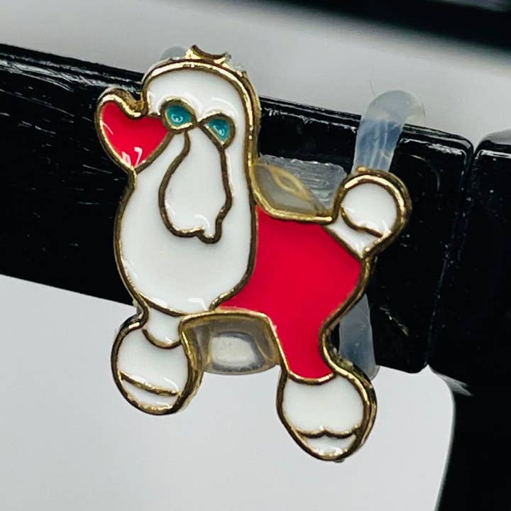 Röd Vit Pudel Hund Pläterad Emalj EyeDeco för wholesale av Cork and Charm