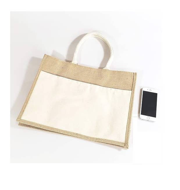 Alo Organic International - Wholesale Tote Bag - Unisex - Customizable Natural Laminated Burlap Bag with Canvas Pocket2