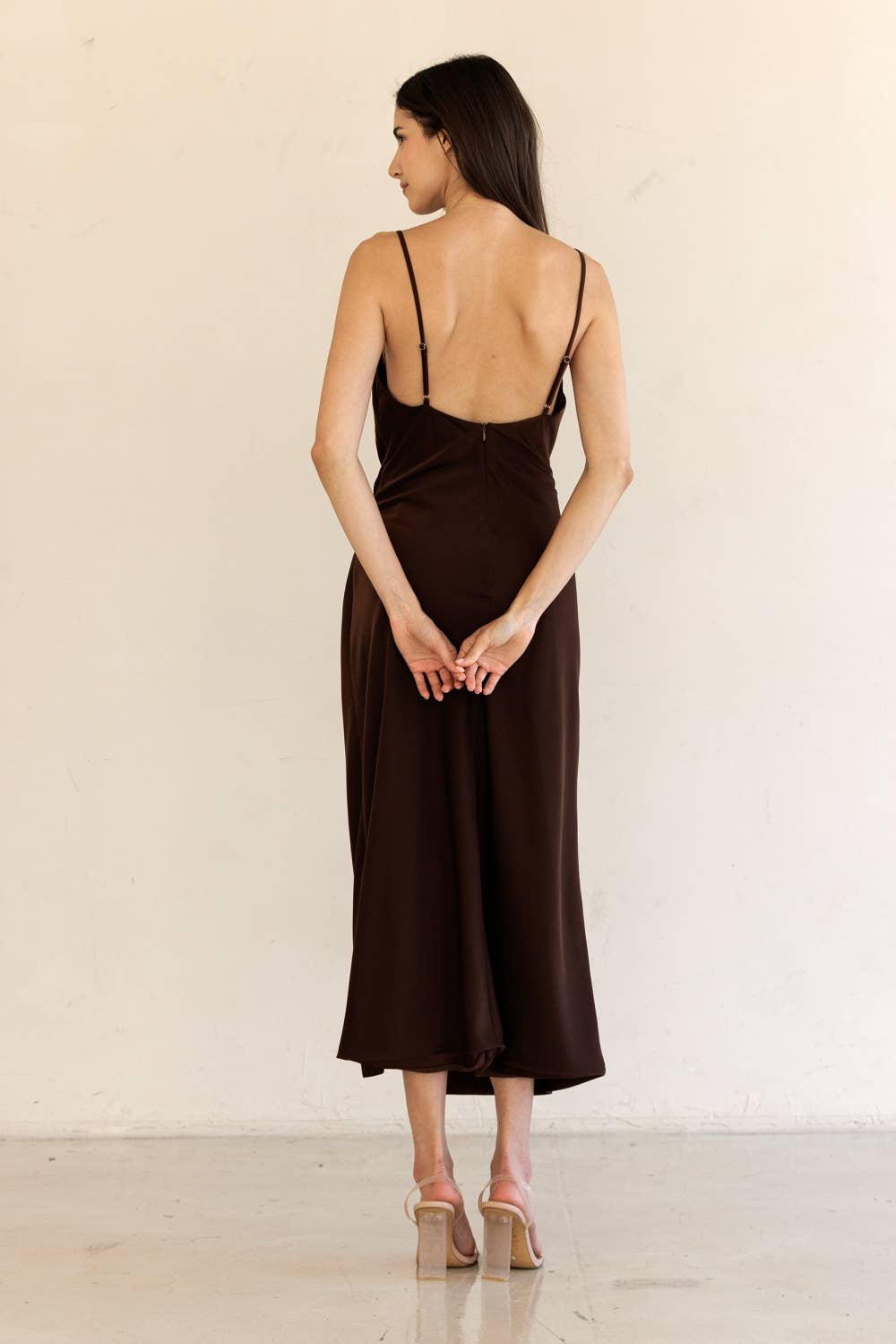 BROWN JD6761-1-COWL NECK MIDI DRESS for wholesale on Faire6