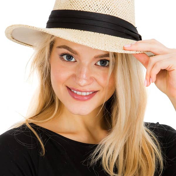 Cap Zone - Wholesale Straw Hat - Women's - Mesh Woven Wide Brim Paper Straw Panama Hat