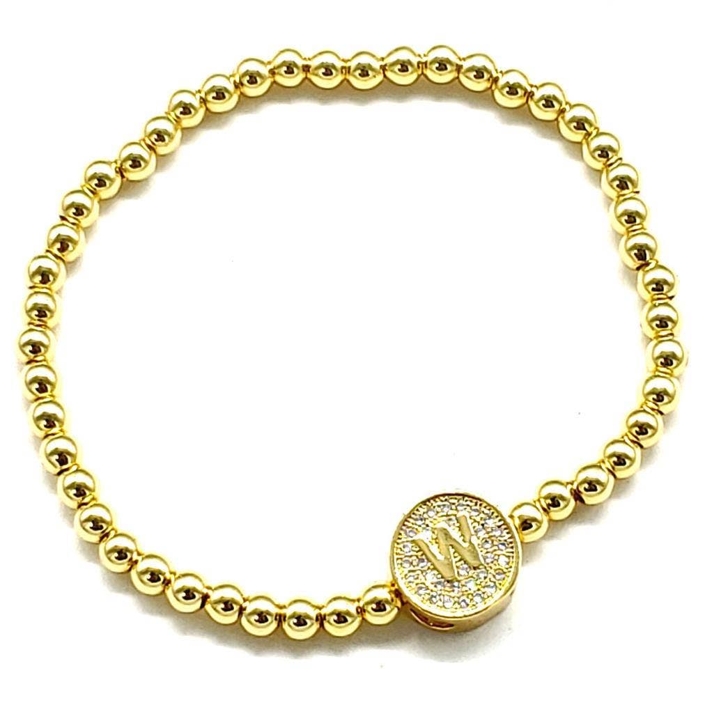 Oblige by G – wholesale Berlockarmband – Guldpärlat initialarmband i rostfritt stål MB-2031GD21