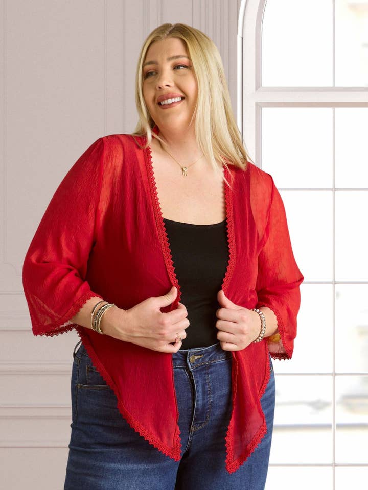 CET2268X - PLUS TEXTURED TIE BOLERO for wholesale by ADORA LA