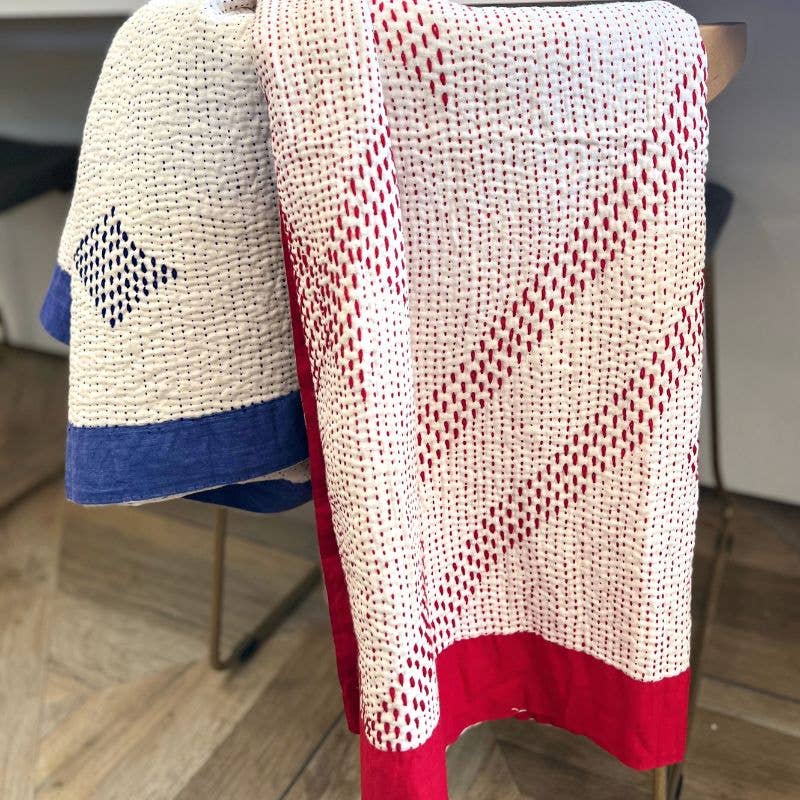 Cardinal Cotton Kantha Throw Quilt for wholesale on Faire2