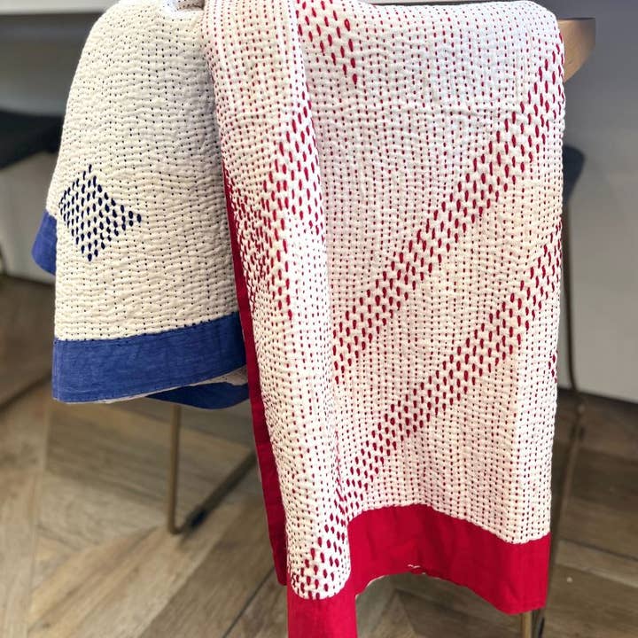 Cardinal Cotton Kantha Throw Quilt for wholesale on Faire2