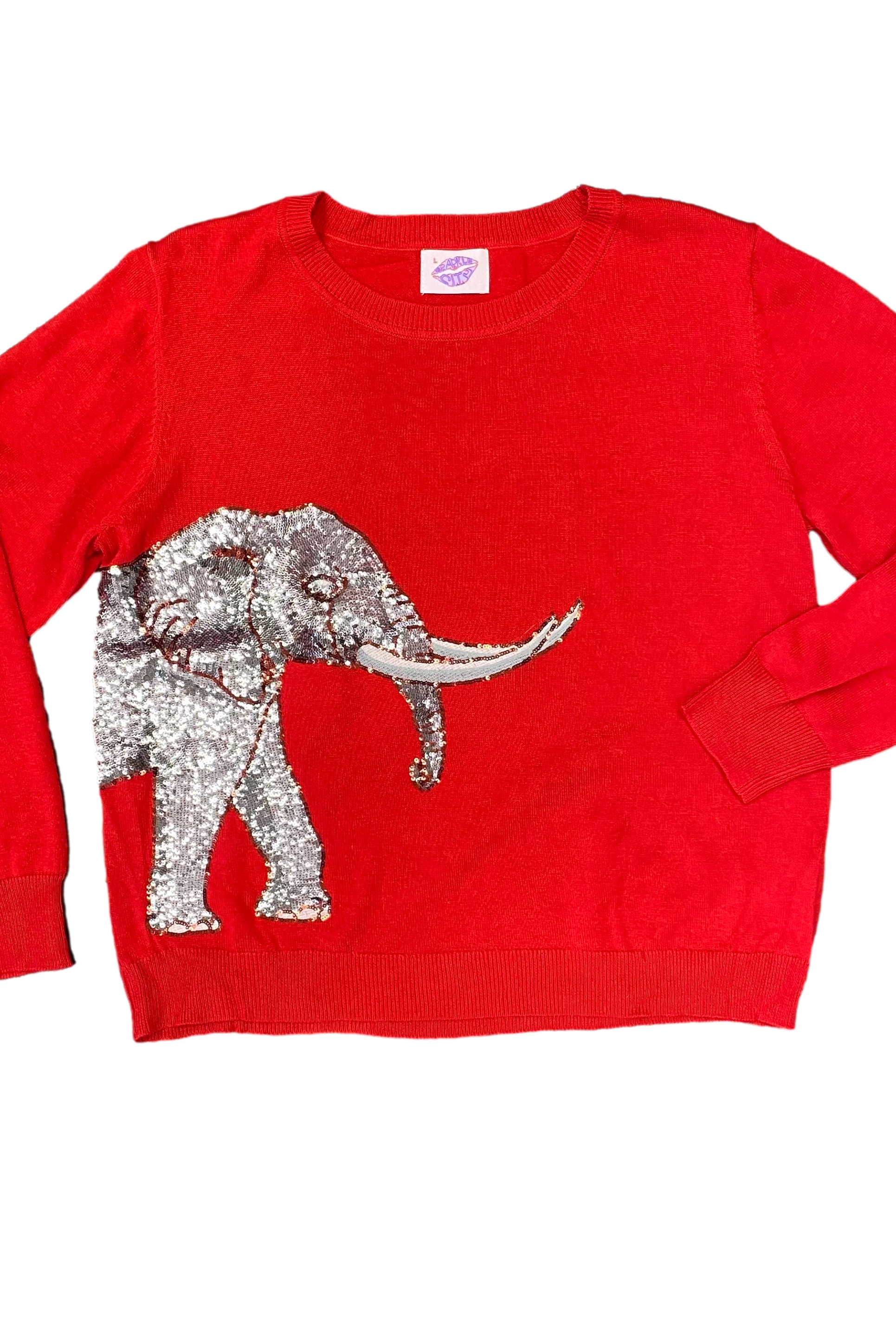 Sparkle City - Vendita all'ingrosso Maglione tricot - Donna - Maglione avvolgente a forma di elefante cremisi2