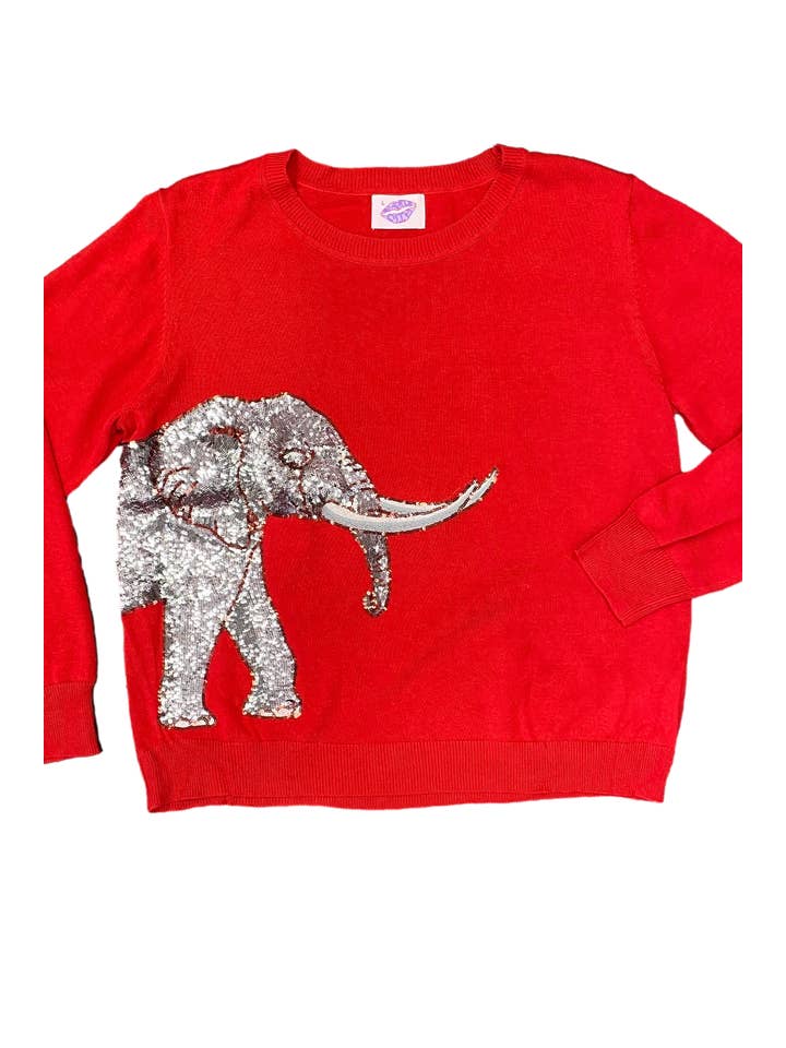 Sparkle City - Wholesale Knit Sweater - Women's - Wrap-Around Crimson Elephant Sweater2