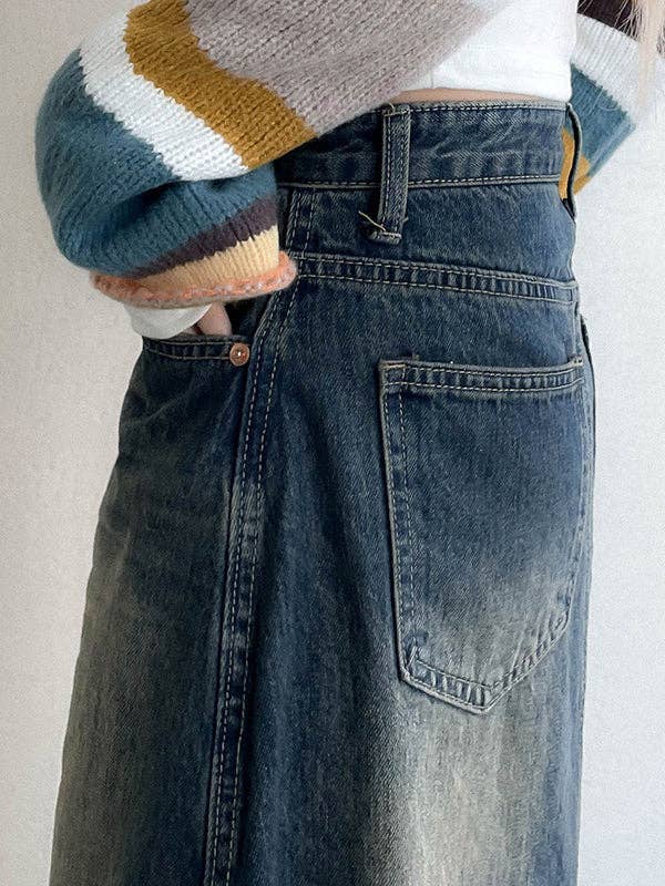 BLUE A-Line High Waisted Fringed Gradient Split-Joint Skirts for wholesale on Faire8